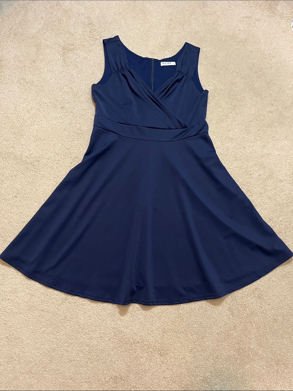 Grace Karin Navy Fit & Flare Midi Dress | XXL | Stretch |Elegant Surplice Bodice